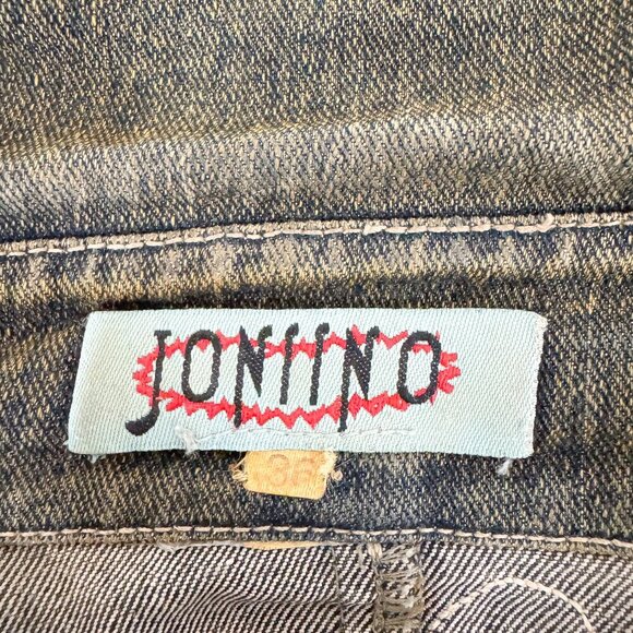 VINTAGE 90S ACID WASH SEQUIN DENIM TRENCH COAT JONINO - Picture 12 of 13